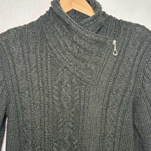 Original Aran Co. Irish Cable Knit Side Zip Army Green Merino Wool Women's Large - Picture 1 of 14
